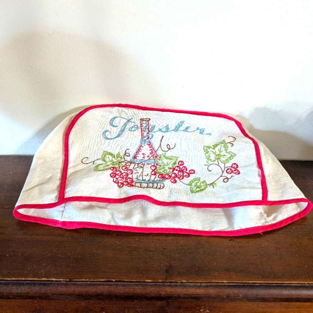 Vintage Embroidered Toaster Cover Grapes Leave Bottle Linen Cottagecore Farm